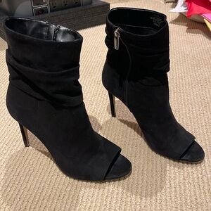 Vince Camuto slouchy peep toe black suede boots